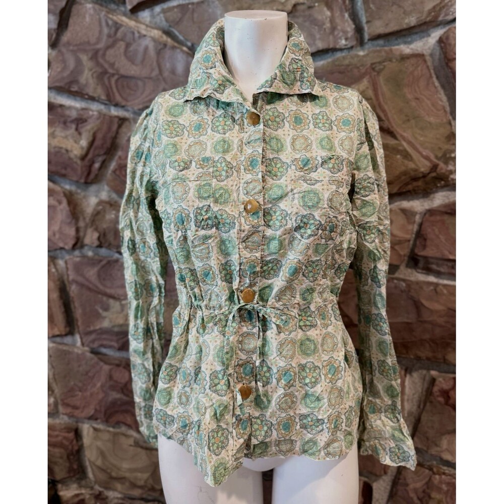 Fourty’s  Boho Medallion Print Peasant Blouse Long sleeves Top Women’s S cotton